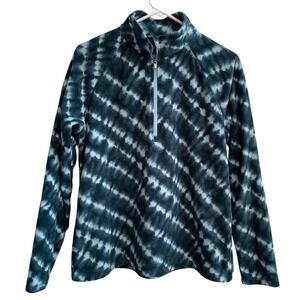 Eddie Bauer Women's Fleece Pullover Tie Dye Teal White Quarter Zip Top Large